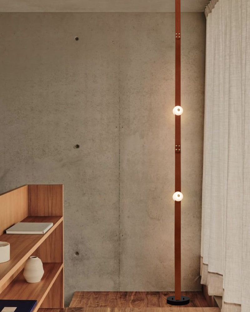 Hubbardton Forge Snaps Small LED Floor-to-Ceiling Light in Brown Leather Finished