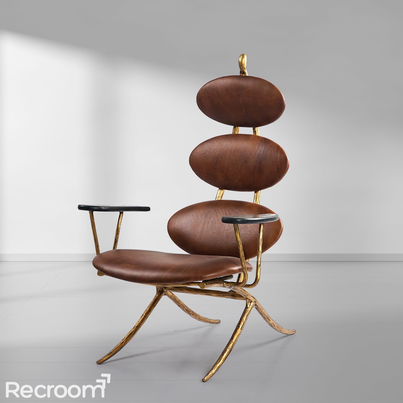 Thaddeo High Back Brown Leather Lounge Accent Chair - Zonesus
