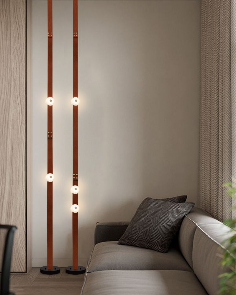 Hubbardton Forge SNAPS Mini Alabaster Floor-to-Ceiling Lighting | Black Leather Textured