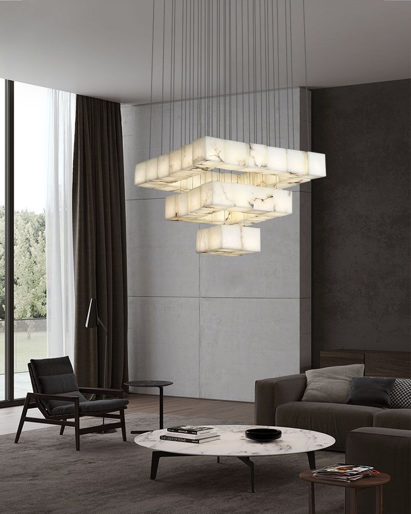 Square Cube Designer Lighting 5inch Nature Stone Alabaster Chandelier for Living room