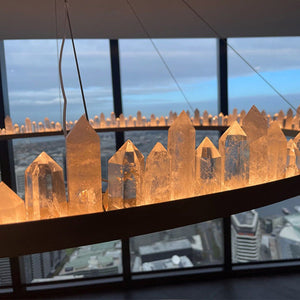 Cervine Round Brass & Clear Geode Quartz Crystal Chandelier 36" - Zonesus