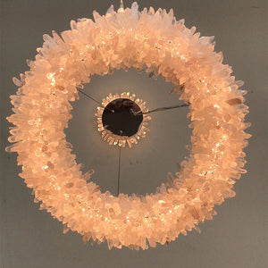 Cervine Round Clear Geode Quartz Crystal Ring Chandelier 24" - Zonesus