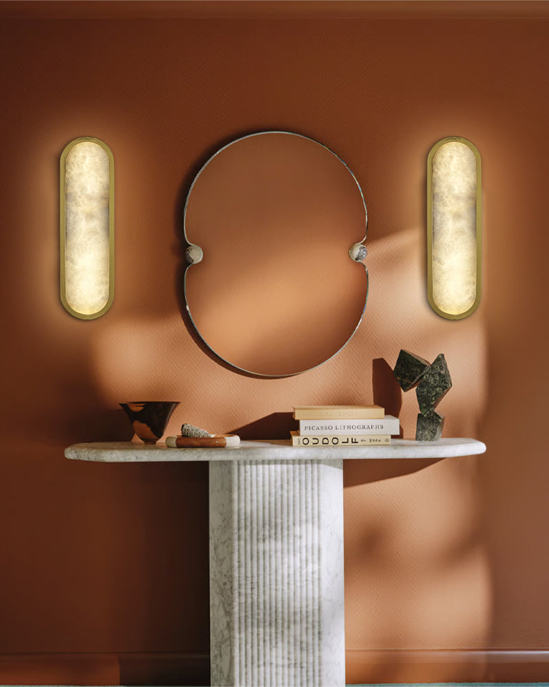 Modern Mariliza LED Long Oval Wall Sconce Black/Brass Framework Wide 16" 22" 24"36"