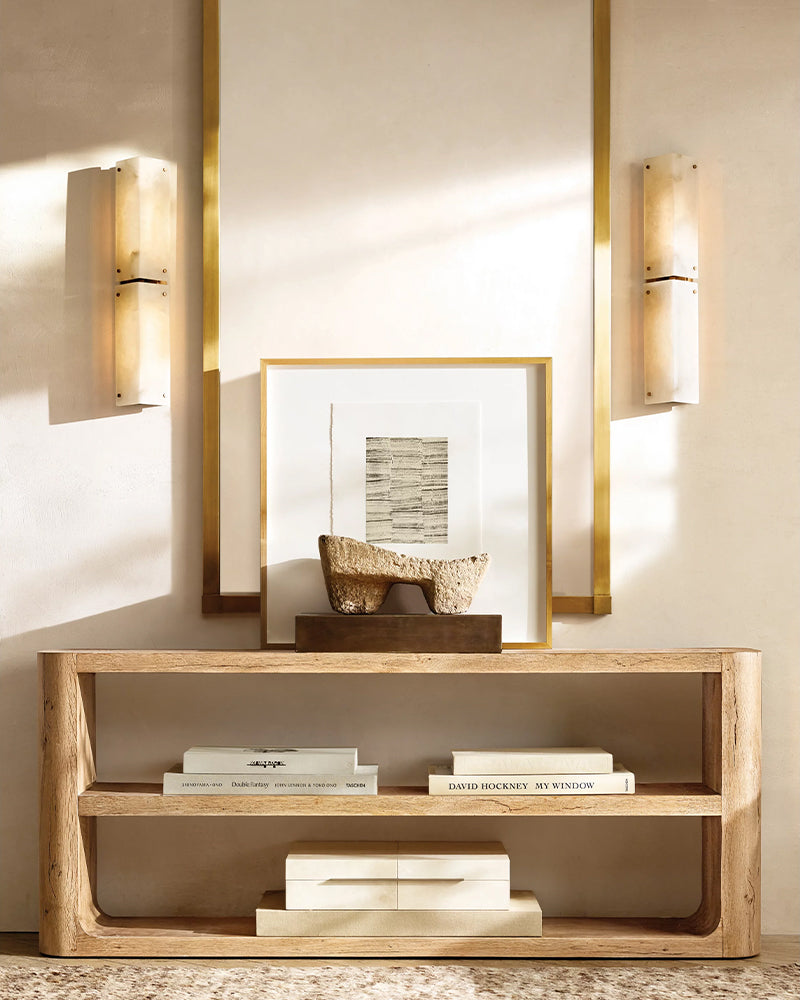 Reynard Alabaster Grand Wall Sconce Light Fixture 13"H 25"H in Brass Hardware