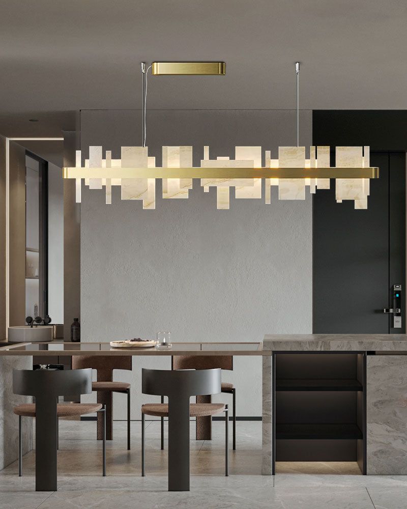 Long Cord Alabaster Ceiling Pendant Light Brushed Gold | Length 100/120/150cm