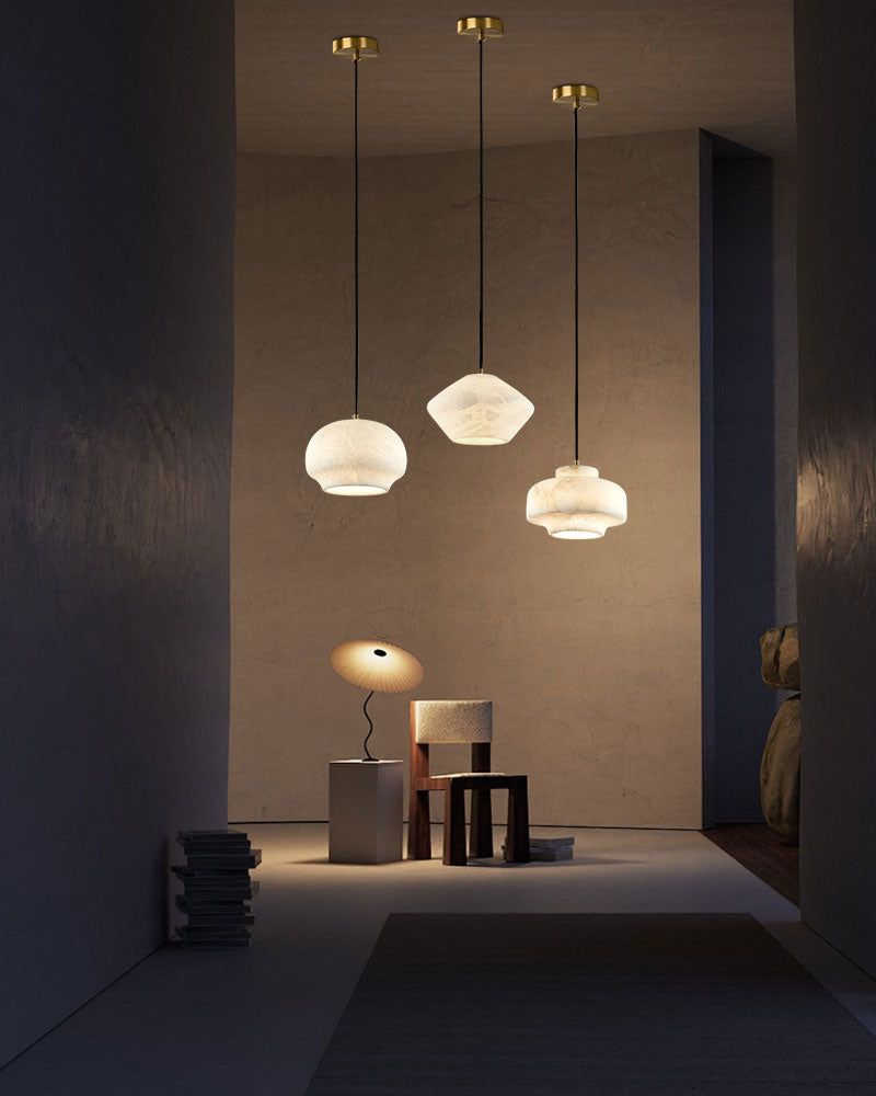 Vintage Simple White Natural Alabaster Dimming Pendant lamp for Home decor