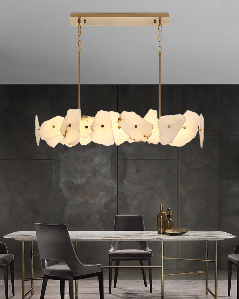 Luxury Irregular White Alabaster Round Chandelier Wide 60/80/100/120CM Brass Frame