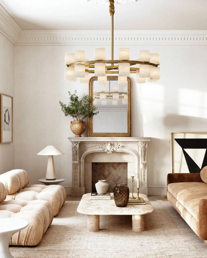 LED Brass Round Alabaster Chandelier for living room & 20/24/28/32/40-lights