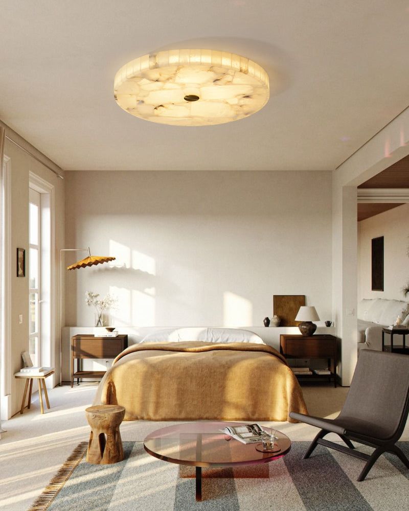 White Spanish Round Alabaster Flush Mount Ceiling Light for bedroom