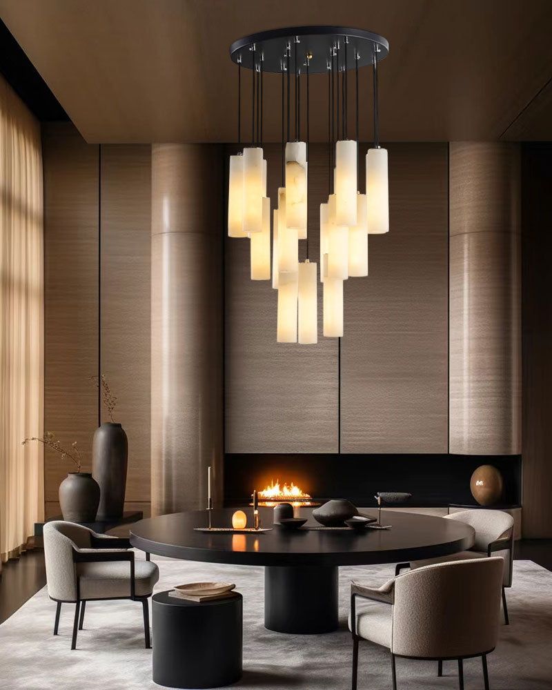 Elegant Lighting Linear Nature Stone 2" Wide Alabaster Chandelier Black Indoor Lighting