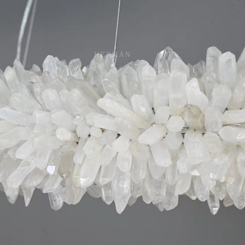 Cervine Round Clear Geode Quartz Crystal Ring Chandelier 24" - Zonesus