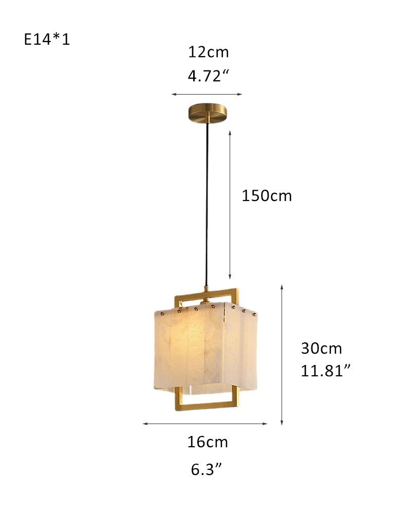 Square Alabaster Pendants Ceiling Long Cord Chandelier Wide 6" in Golden Frame