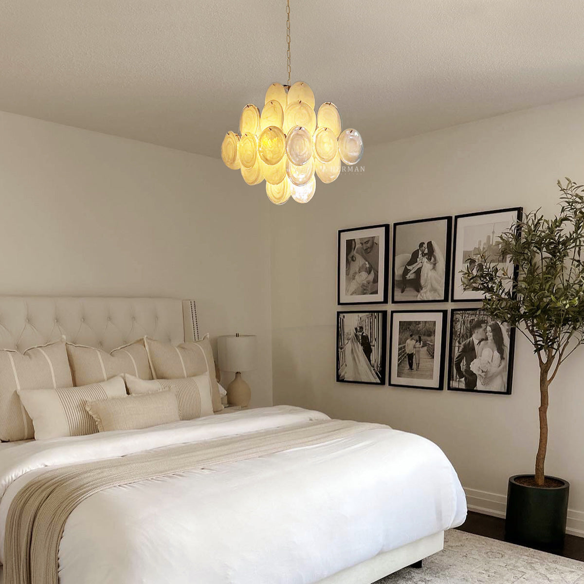 Murano Chandelier 36 White Disks - Zonesus