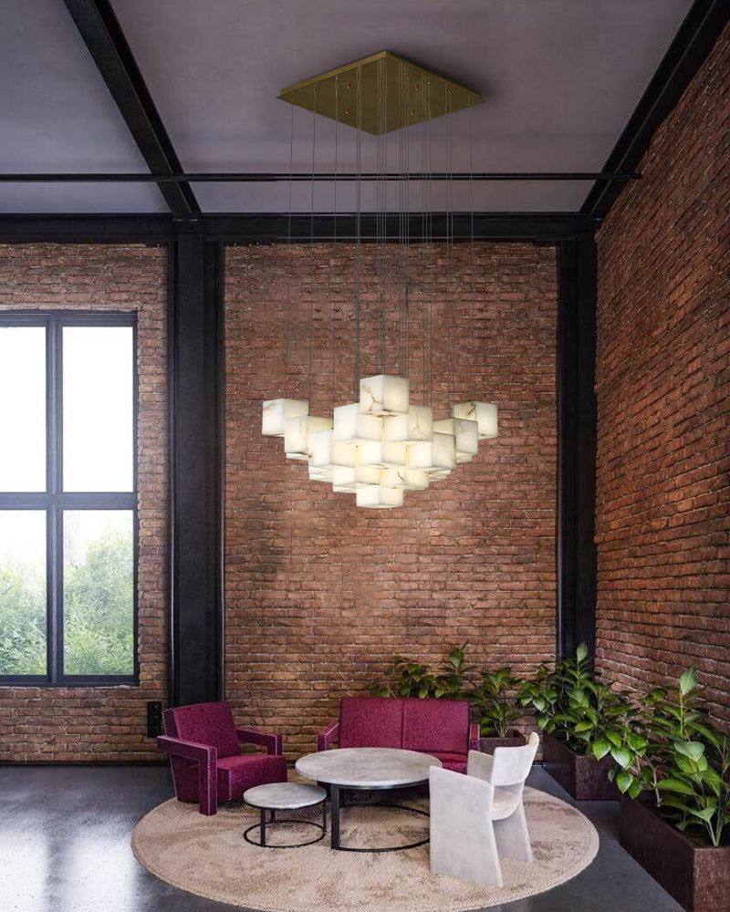 Square Cube Designer Lighting 5inch Nature Stone Alabaster Chandelier for Living room