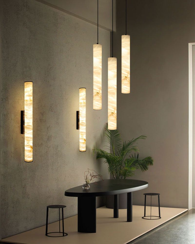 Tubular Bells Alabaster Cylinders Brass LED Pendant Lamp | horizonal & vertical