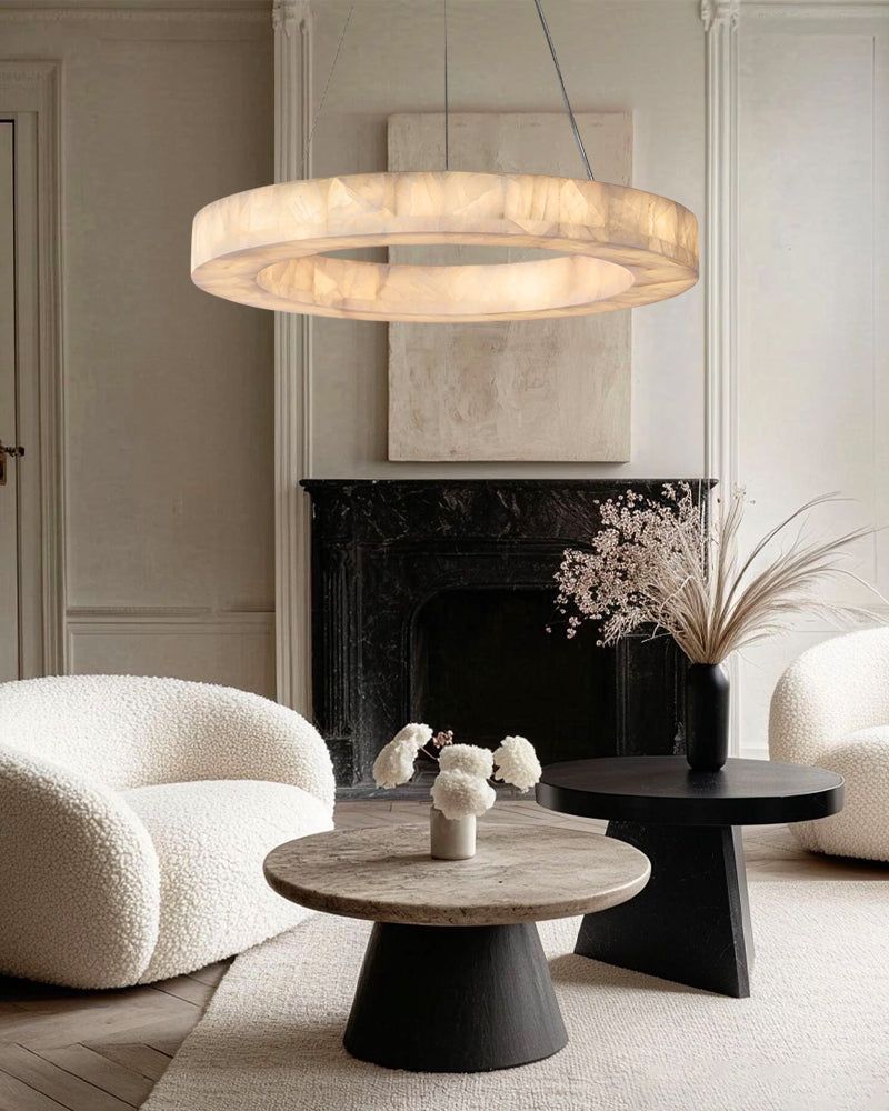 Vintage Rivage Round Calcite Alabaster Chandelier Collection Wide 31" 40" for foyer decor