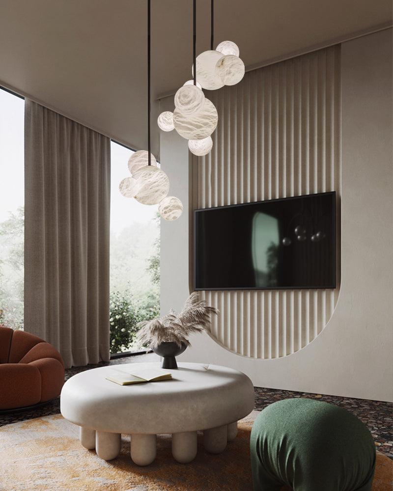 Minimalist Antique Alabaster Cluster Pendant Light Fixtures 6" Wide | Adjustable Cord