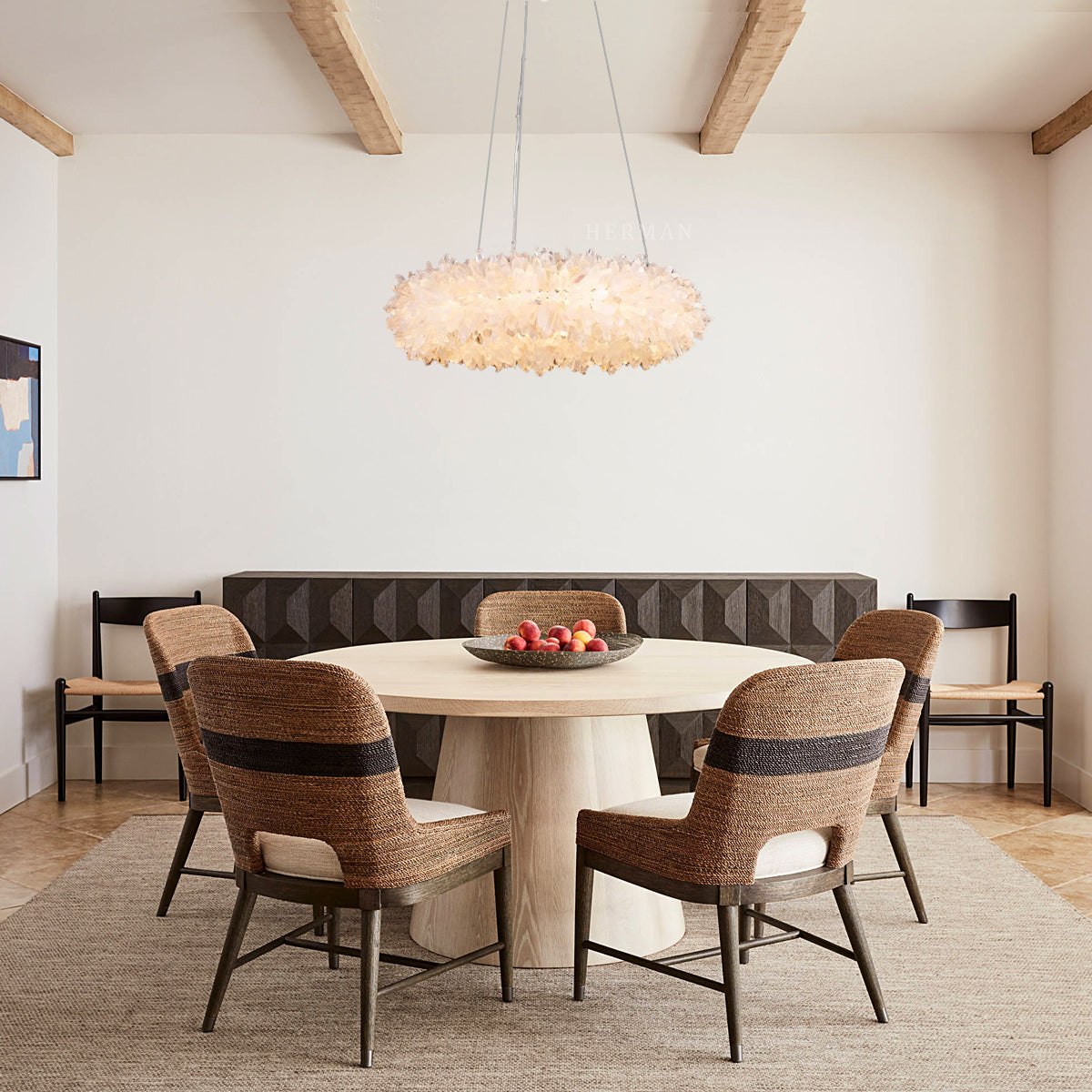 Cervine Round Clear Geode Quartz Crystal Ring Chandelier 24" - Zonesus