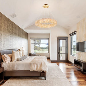 Cervine Round Clear Geode Quartz Crystal Ring Chandelier 24" - Zonesus