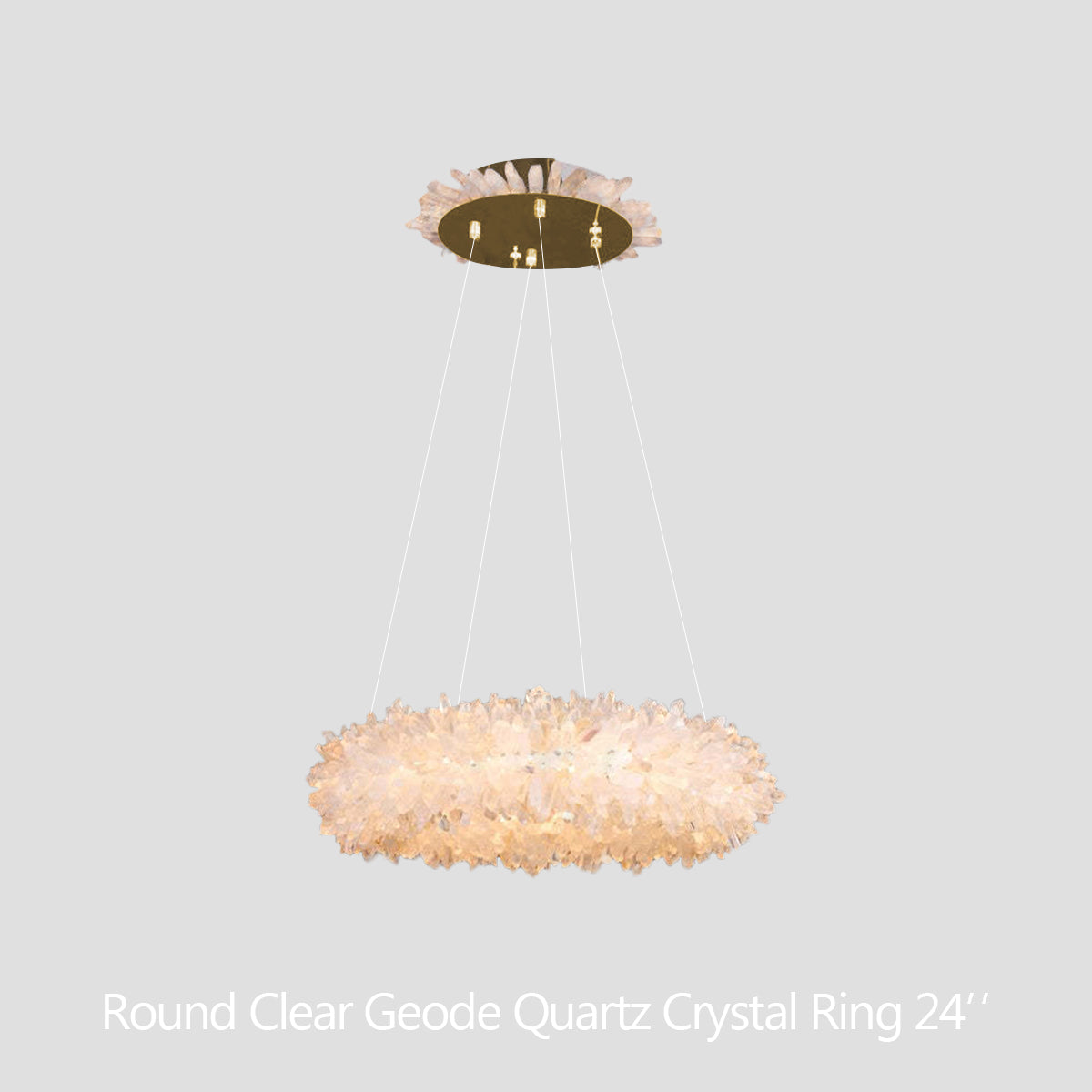 Cervine Round Clear Geode Quartz Crystal Ring Chandelier 24" - Zonesus
