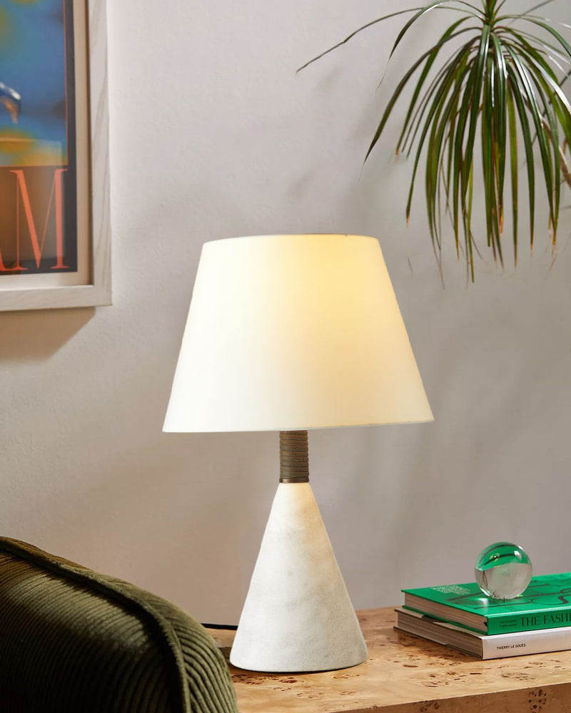 Ciccio Medium Table Lamp in Alabaster White Linen Fabric Shade W12" H18.5"
