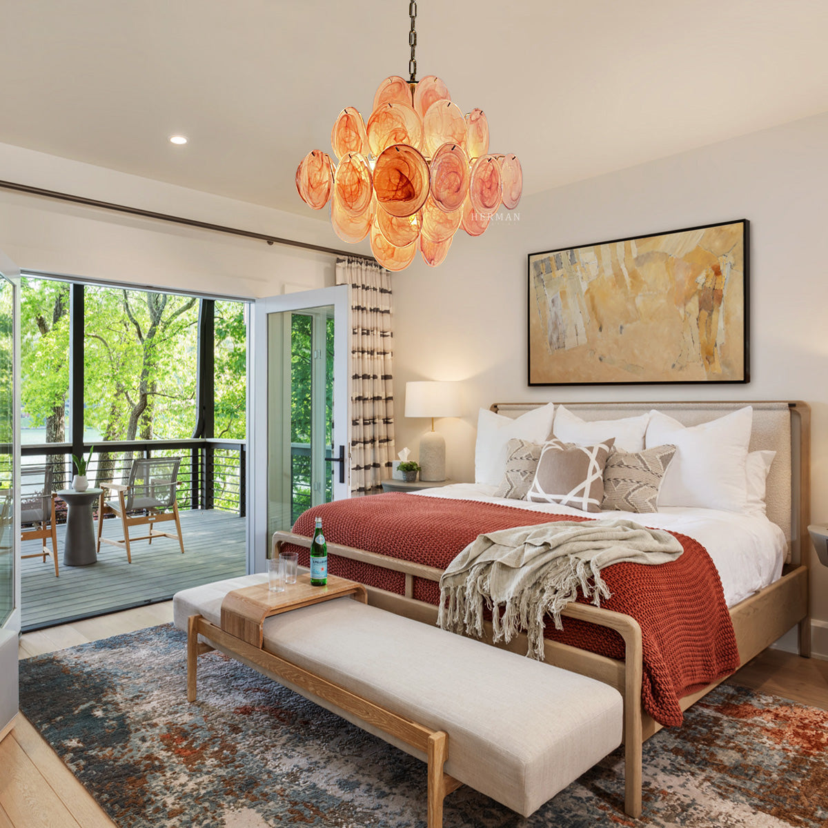 Murano Chandelier 36 Pink Disks - Zonesus