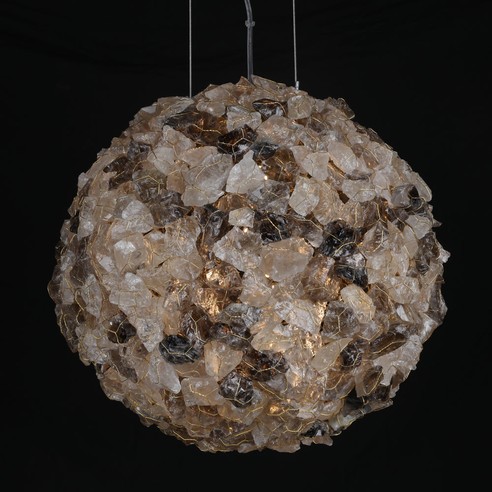Cervine Modern Clear & Smoky Rock Crystal Ball Pendant Light - Zonesus