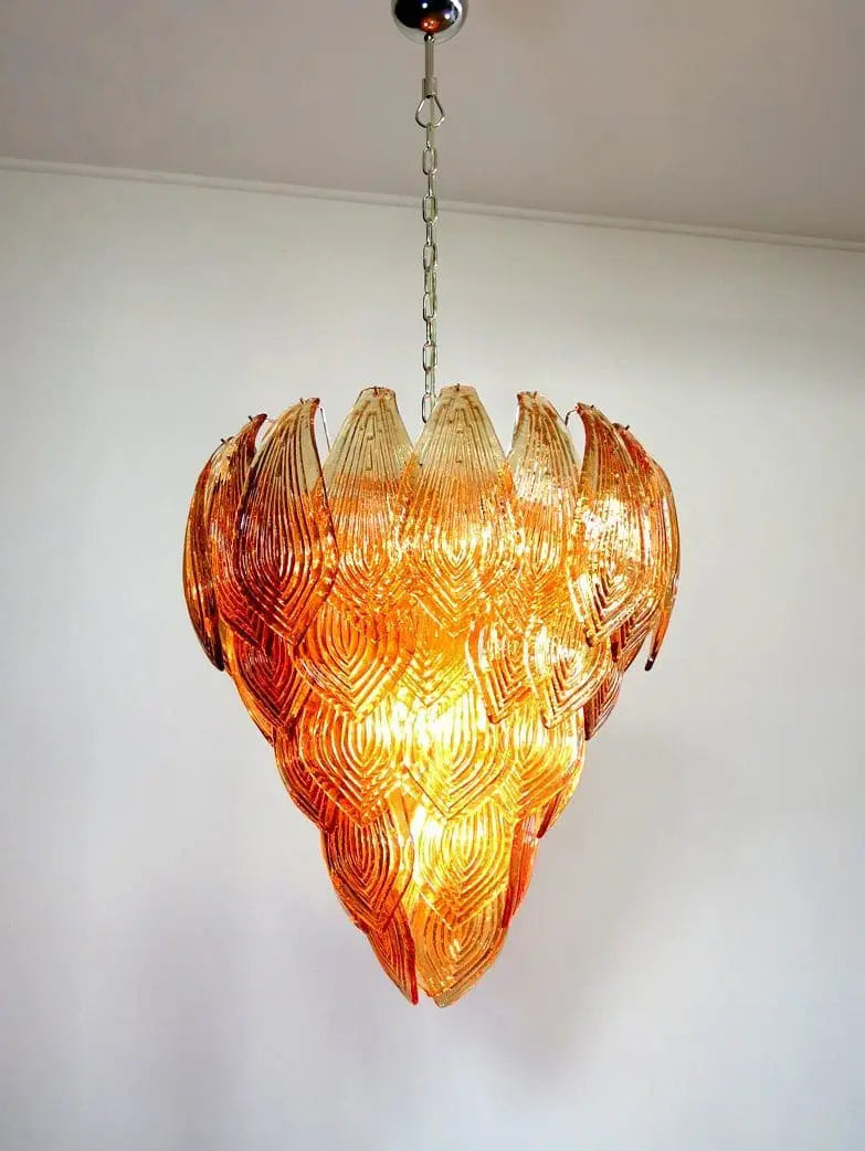 Murano Chandelier – 52 Felci glass leaves – Amber - Zonesus