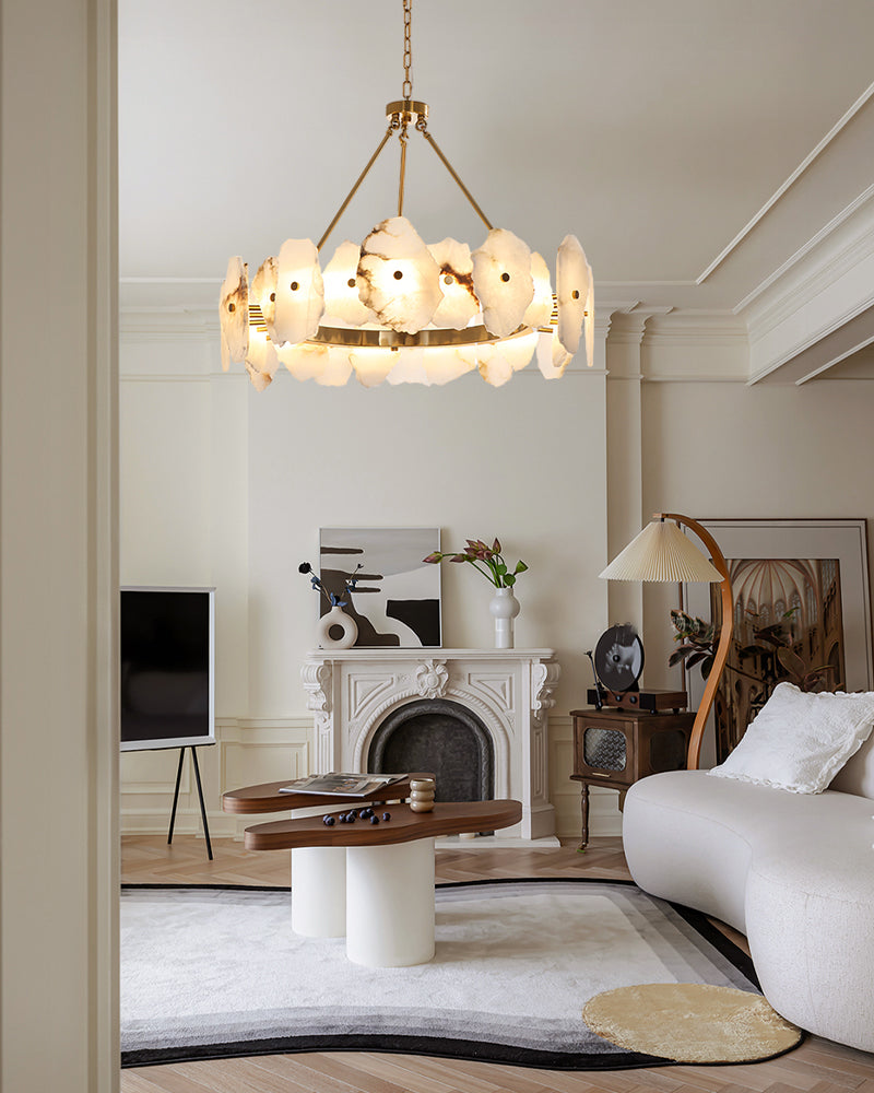 Luxury Irregular White Alabaster Round Chandelier Wide 60/80/100/120CM Brass Frame
