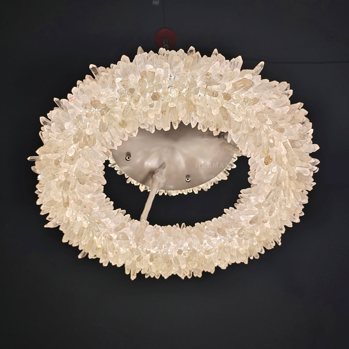 Cervine Round Clear Geode Quartz Crystal Ring Chandelier 24" - Zonesus