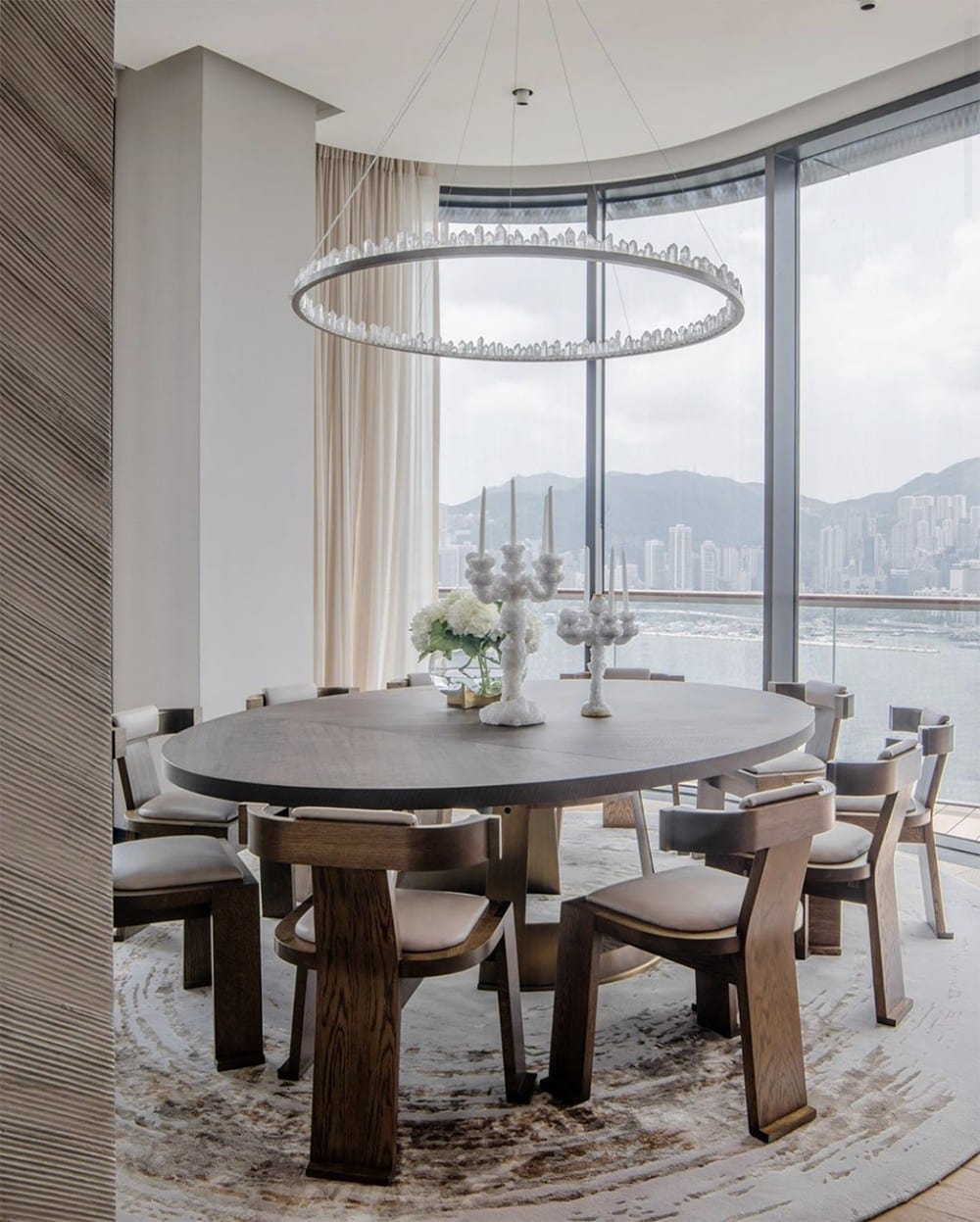 Cervine Round Brass & Clear Geode Quartz Crystal Chandelier 36" - Zonesus