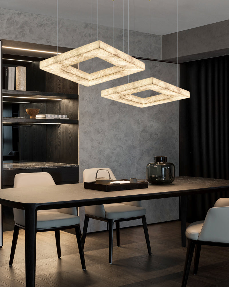 Square/Rectangle Large Alabaster Pendant Lamp,20" 24" 32" 40" 58" 60" 71" 79" Dia