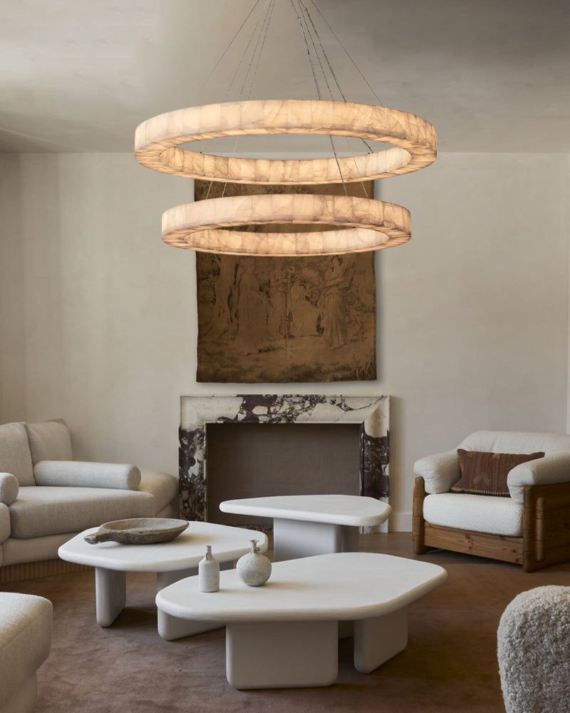 Vintage Rivage Round Calcite Alabaster Chandelier Collection Wide 31" 40" for foyer decor