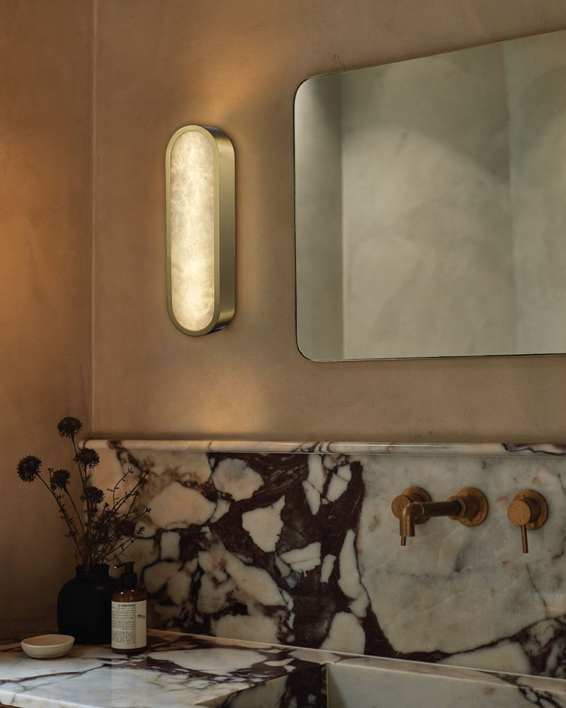 Brass/Black Metalwork LED Bathroom Vanity Sconce Marble Shade Geometric Wall Light Fixtures