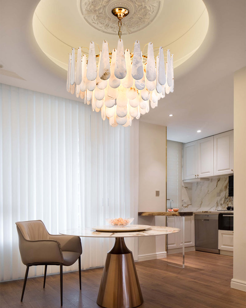 Tiered Raindrop Alabaster Chandelier lighting 22" hanging for living room foyer kitchen