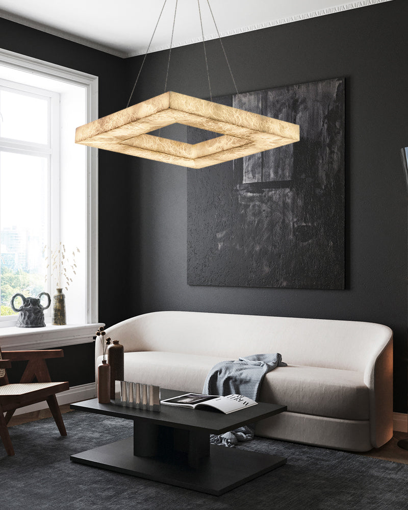 Rectangular Large Alabaster Pendant Lamp Wide 48" for kitchen Island | 80W