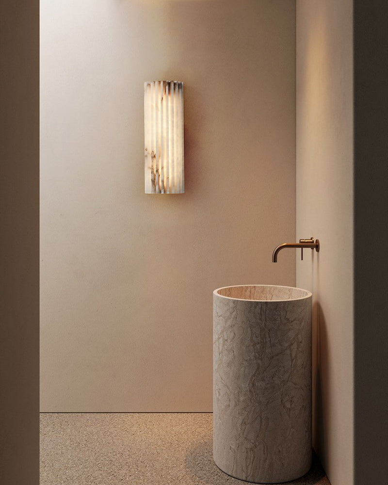 Brass Nature Stone Alabaster Hillside LED Flush Mount Wall Sconces 12" 18" Height