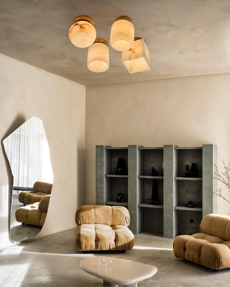Round/Square Modern 1-Light Luxury Marble Semi-Flush Mount Ceiling Light Wide 4in