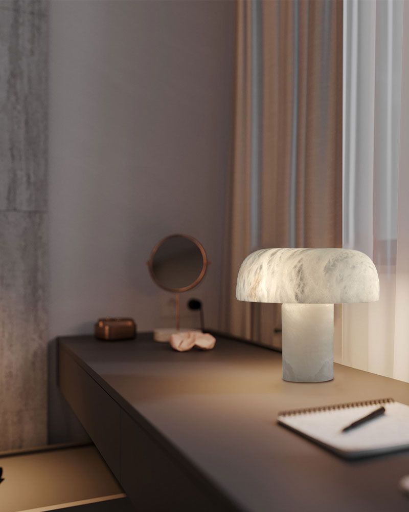 Modern Alabaster Mushroom Bedside Table Lamp Warm White Indoor Lighting