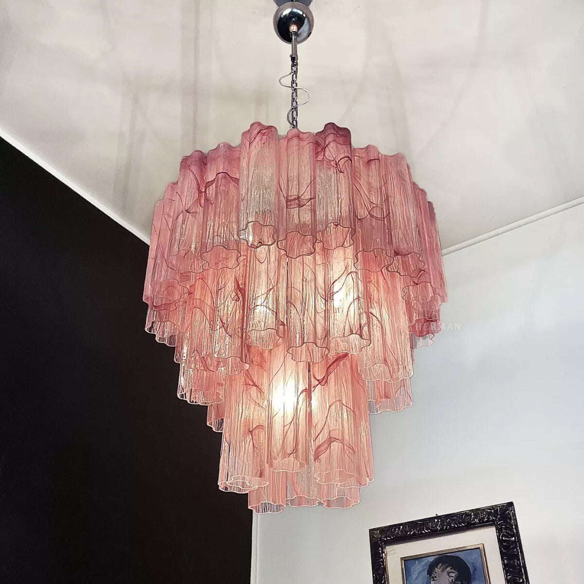 Murano Chandelier – 48 tubes – Alabaster Pink - Zonesus