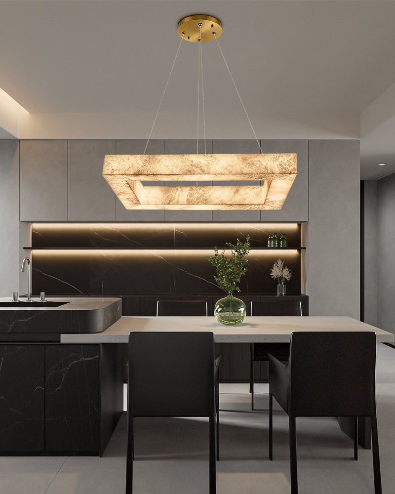 Rectangular Large Alabaster Pendant Lamp Wide 48" for kitchen Island | 80W
