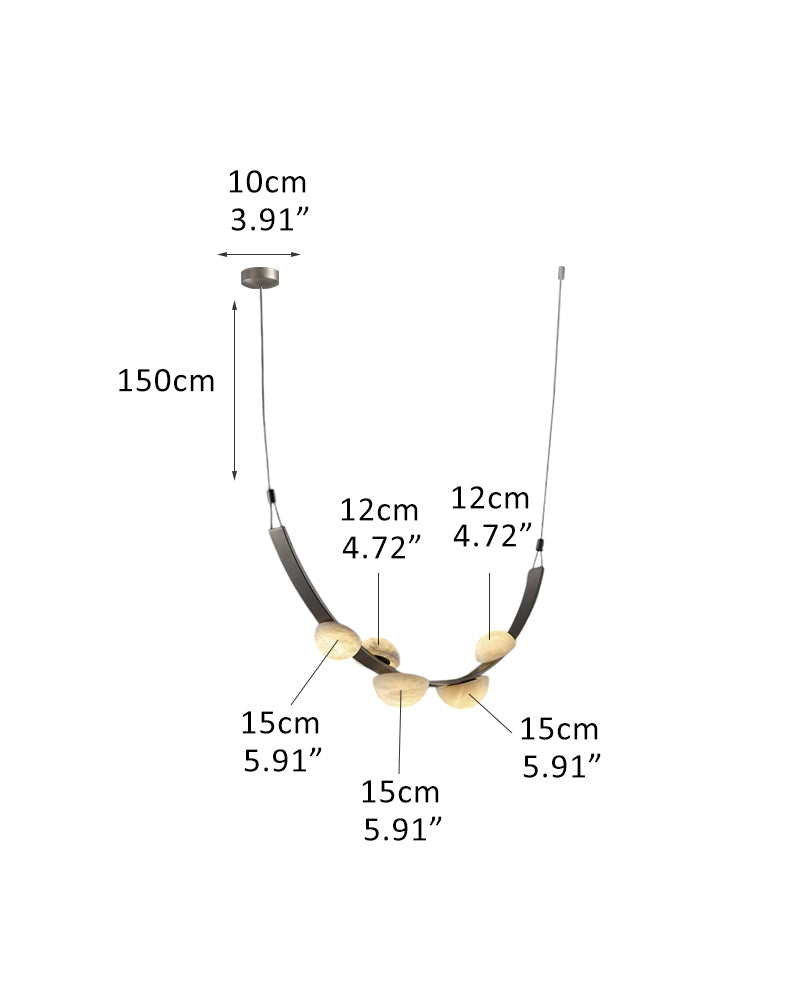 Semi-Oval Marble Chandeliers with U-shaped leather strip,5/7-light on one belt