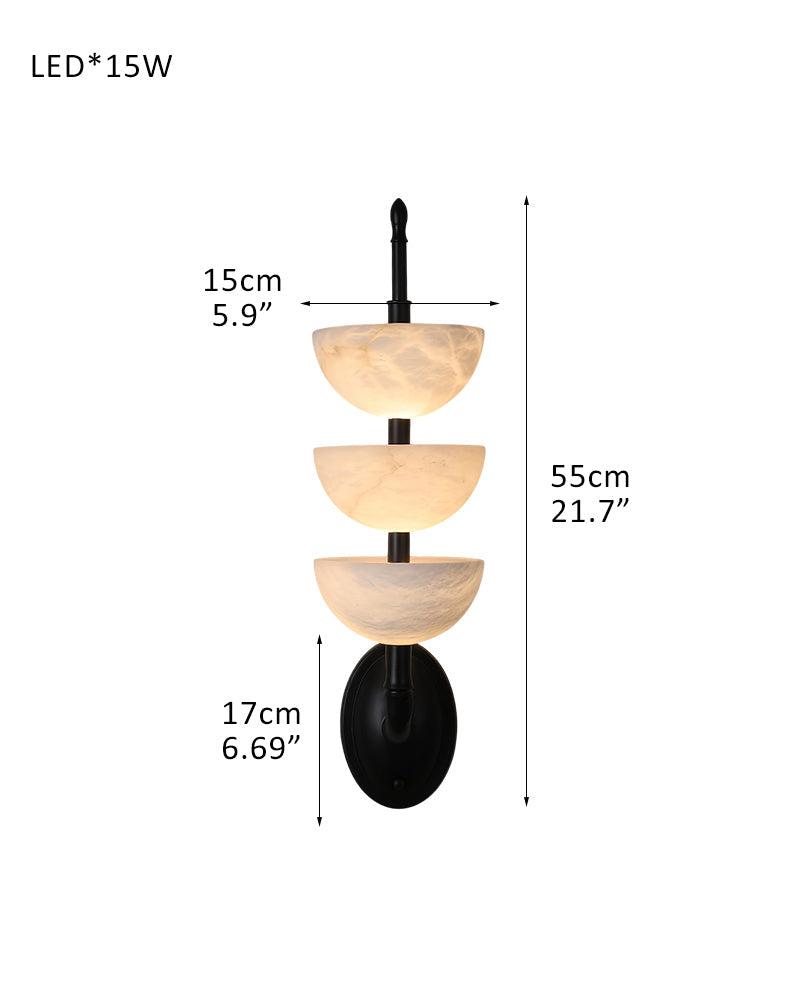 Modern Triple Alabaster Brass Stone Semi-Oval Wall Sconces 6in 15W