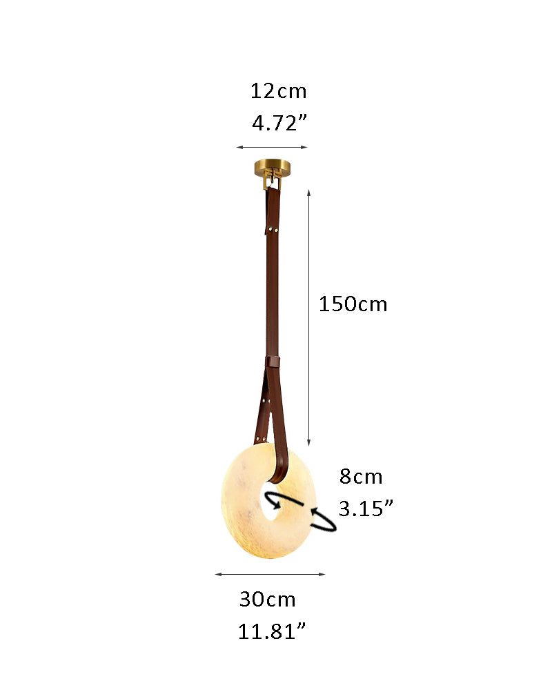 Oval Alabaster LED Large Pendant lamp with adjustable leather, Dia 16/24"