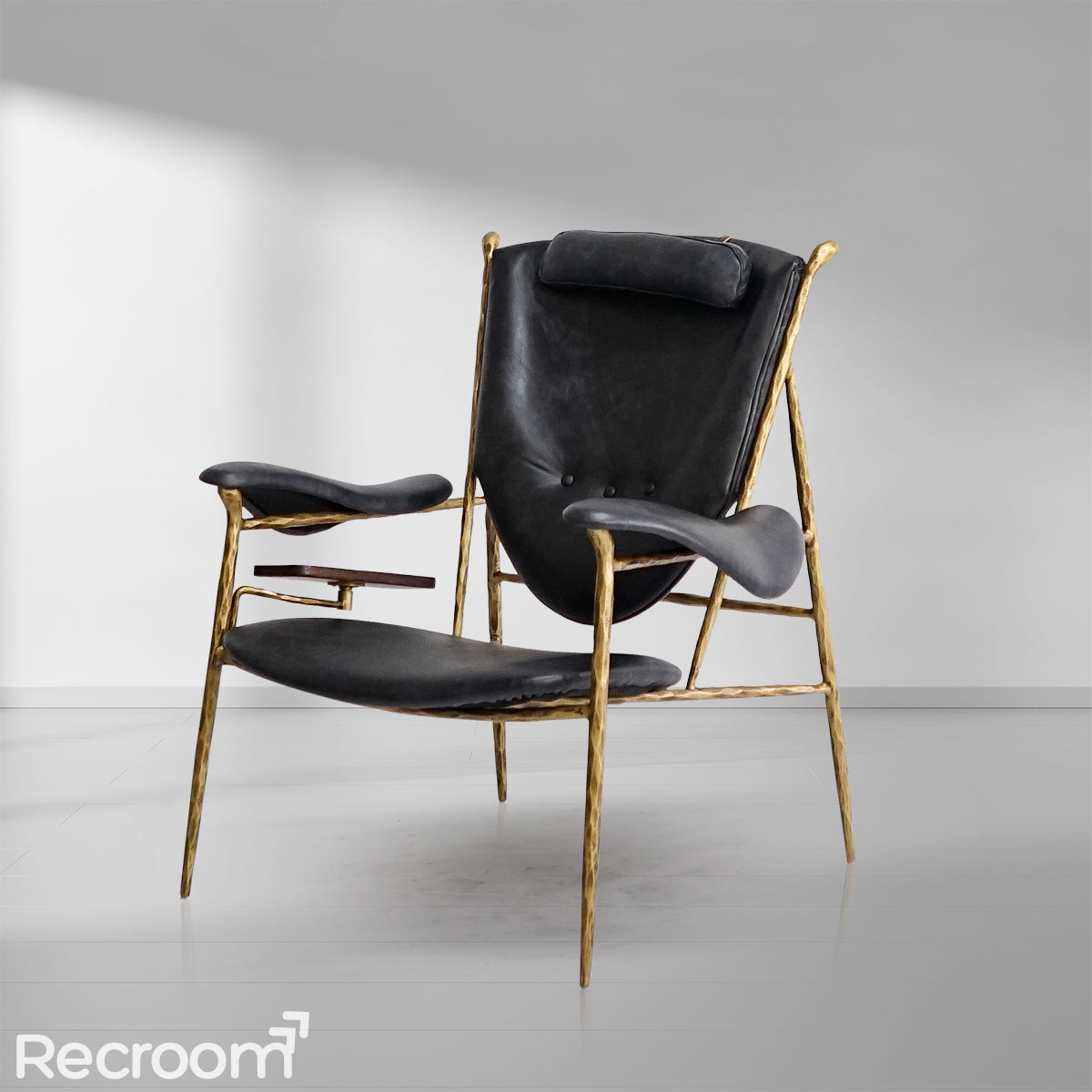 Thaddeo Enamel Wooden Plate Leather Armchair - Zonesus