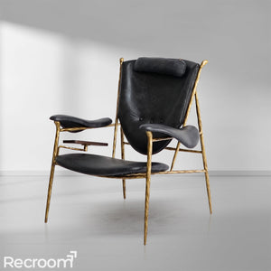 Thaddeo Enamel Wooden Plate Leather Armchair - Zonesus