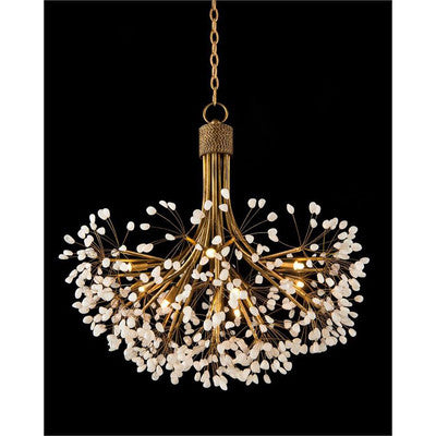 Stone Quartz Nine-Light Chandelier, Gold Leaf Finish with Natural Crystals, G9 Bulbs - Zonesus