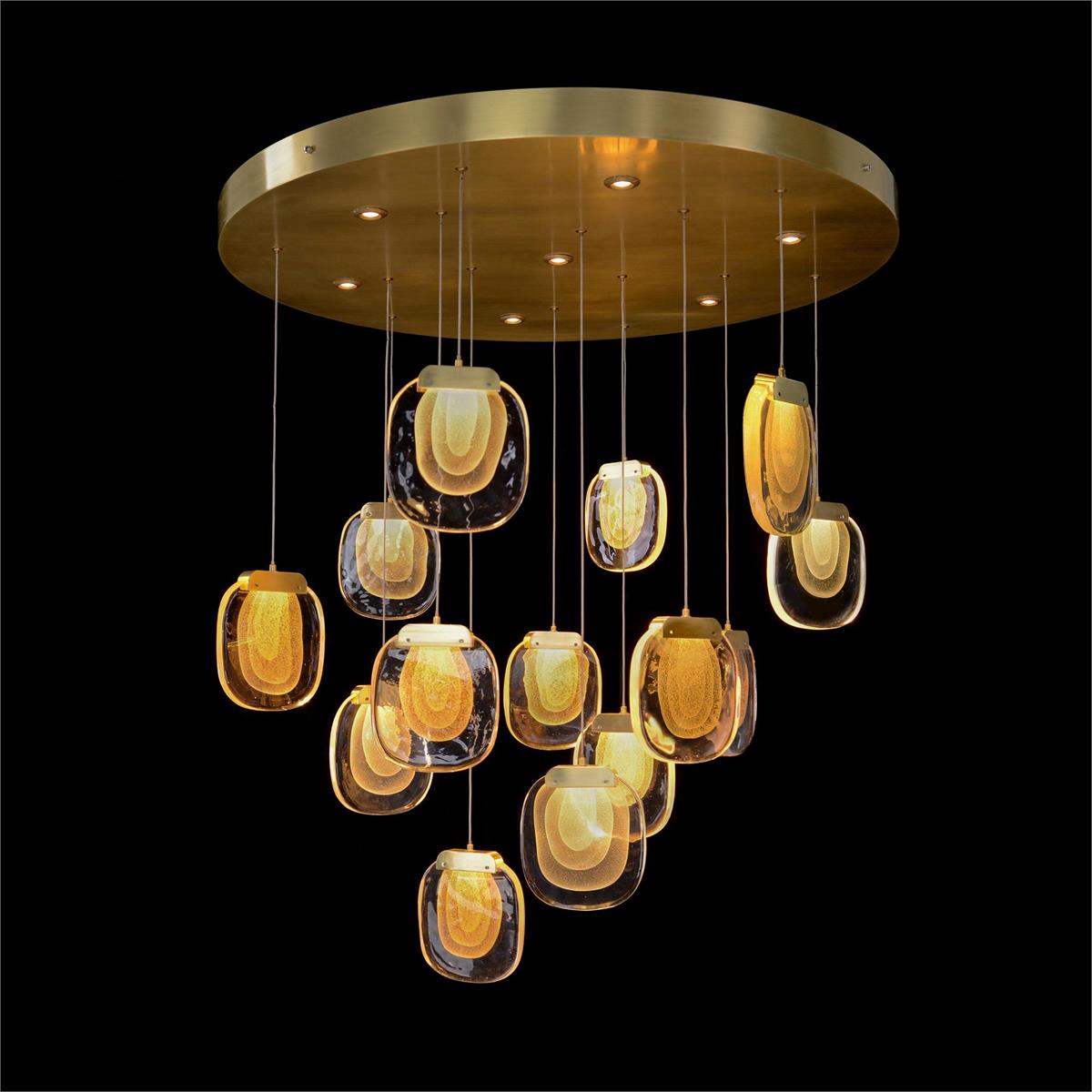Bansho: Layered Glass Twenty-One-Light Drop Pendant Chandelier - Zonesus