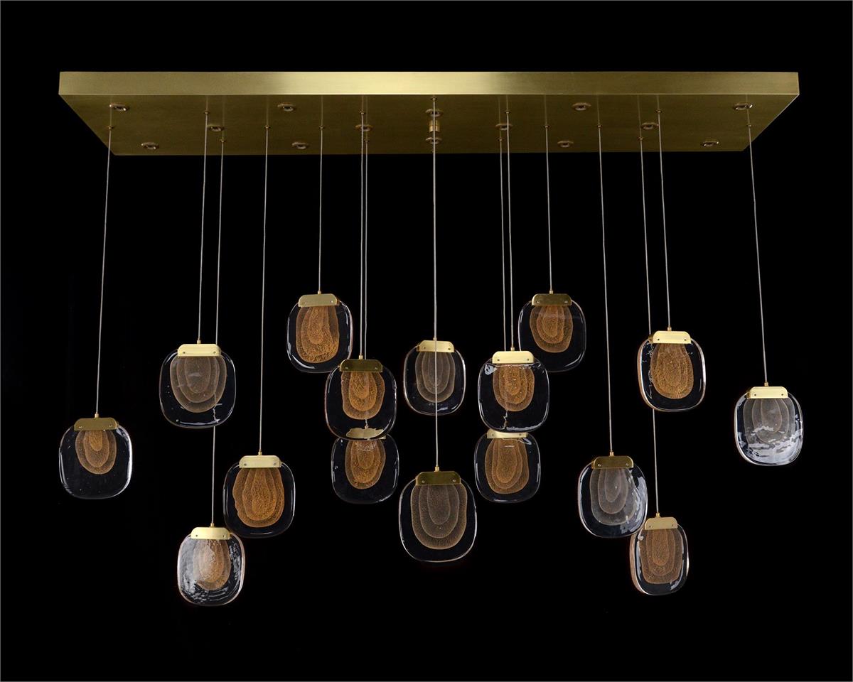Bansho: Layered Glass Thirty-Light Horizontal Pendant Chandelier - Zonesus