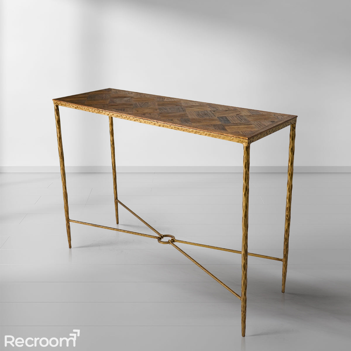 Thaddeo Metal Frame Elm Wood Console Table - Zonesus